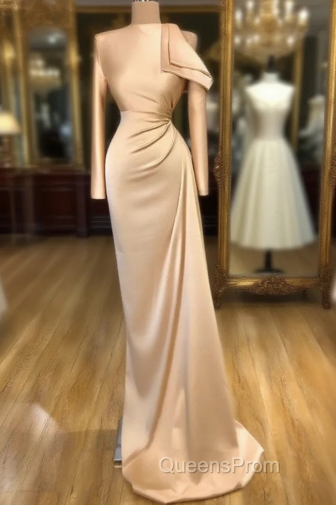 Modest Long Sleeves Ruched Mermaid Evening Prom Dress With Cool Shoudler Main image
