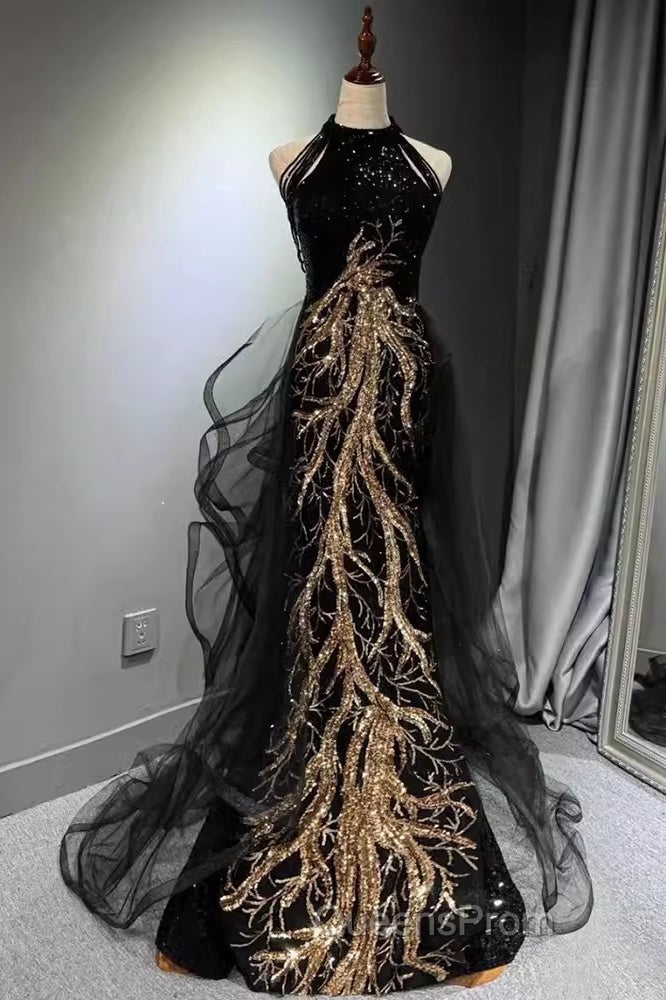 Modest Mermaid Halter Long Black Evening Prom Dress Secondary image