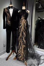 Modest Mermaid Halter Long Black Evening Prom Dress