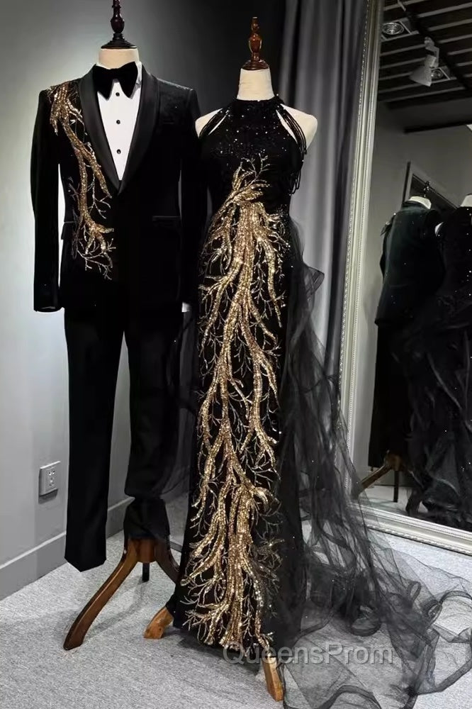 Modest Mermaid Halter Long Black Evening Prom Dress