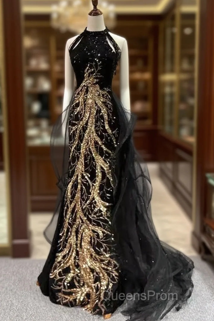 Modest Mermaid Halter Long Black Evening Prom Dress Main image