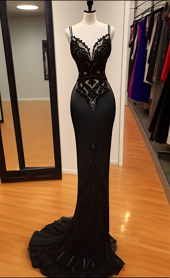 Modest Mermaid Lace Black Classy Prom Dress Long Classy Prom Dress Main image