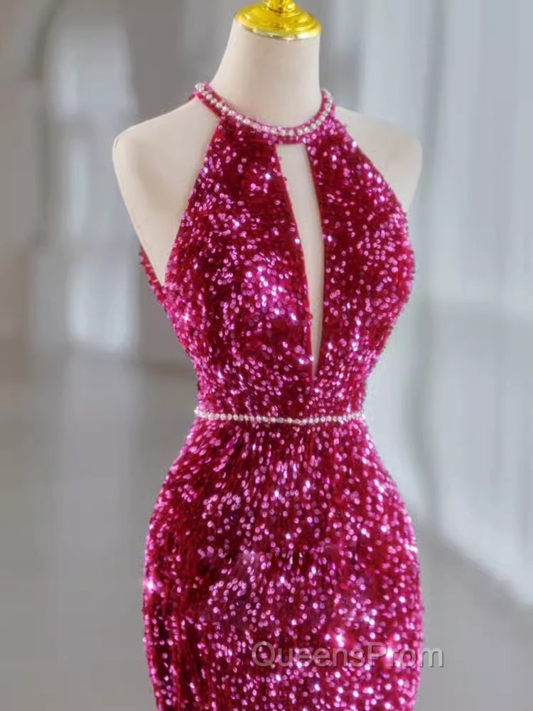 Modest Mermaid Long Sleeveless Sequin Evening Prom Dress