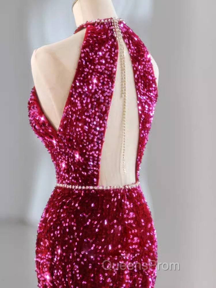 Modest Mermaid Long Sleeveless Sequin Evening Prom Dress