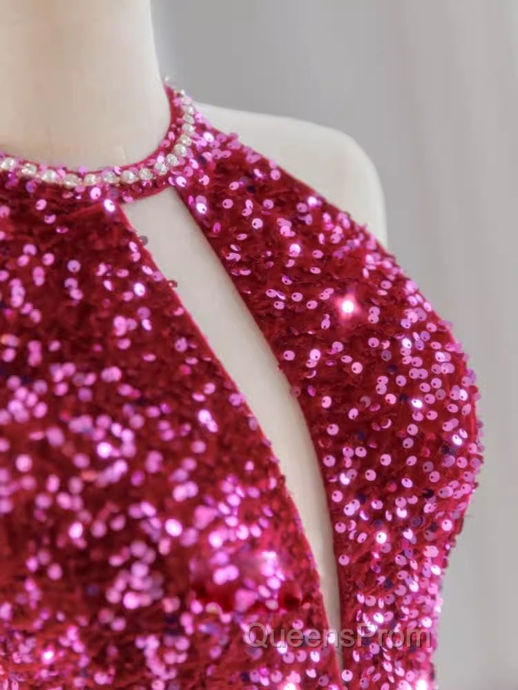 Modest Mermaid Long Sleeveless Sequin Evening Prom Dress