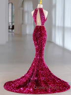 Modest Mermaid Long Sleeveless Sequin Evening Prom Dress