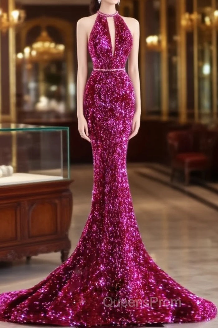 Modest Mermaid Long Sleeveless Sequin Evening Prom Dress Main image