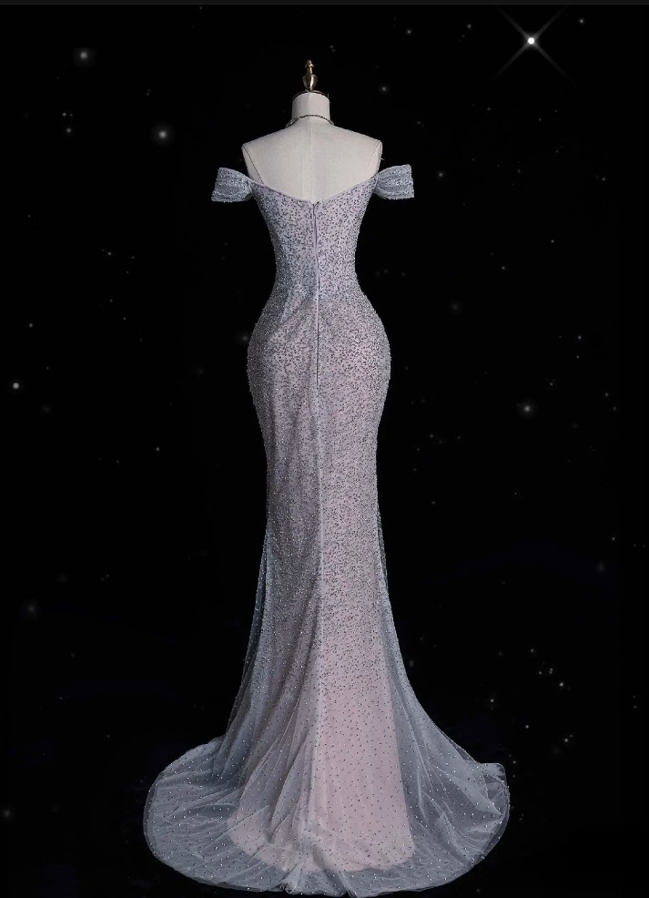 Modest Mermaid Off The Shoulder Sequin Long Classy Prom Dress Classy Graduation Party Dress Classy Evening Dress