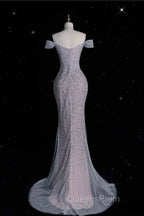 Modest Mermaid Off The Shoulder Sequin Long Evening Prom Dress Formal Graduation Party Dress Evening Dress