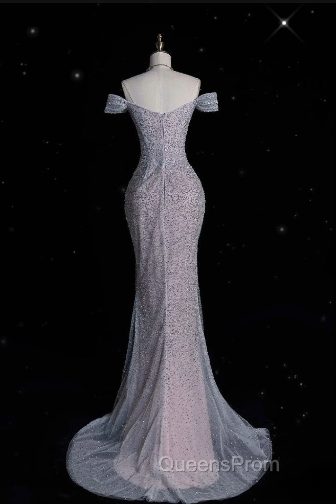 Modest Mermaid Off The Shoulder Sequin Long Evening Prom Dress Formal Graduation Party Dress Evening Dress
