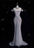 Modest Mermaid Off The Shoulder Sequin Long Evening Prom Dress Formal Graduation Party Dress Evening Dress