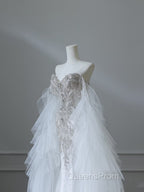 Modest Mermaid Off The Shoulder White Tulle Long Wedding Dress Brides Dress