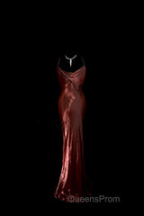 Modest Mermaid Spaghetti Straps Burgundy Evening Prom Dress Ruffle Long Party Dress