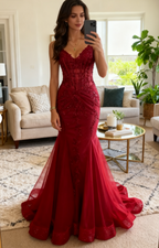 Modest Mermaid Spaghetti Straps Burgundy Sequin Classy Gown 23Rd Birthday Dress Classy Prom Dress 20Th Birthday Outfits