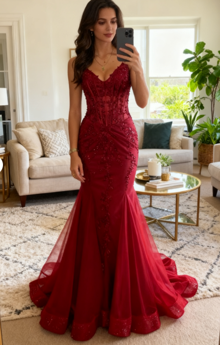 Modest Mermaid Spaghetti Straps Burgundy Sequin Classy Gown 23Rd Birthday Dress Classy Prom Dress 20Th Birthday Outfits