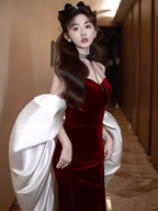 Modest Mermaid Strapless Burgundy Long Classy Prom Dress