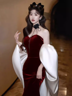 Modest Mermaid Strapless Burgundy Long Classy Prom Dress