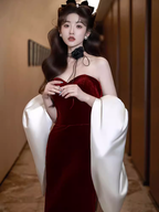 Modest Mermaid Strapless Burgundy Long Classy Prom Dress