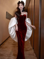 Modest Mermaid Strapless Burgundy Long Classy Prom Dress