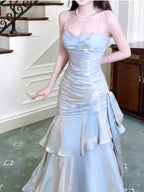 Modest Mermaid Spaghetti Straps Long Prom Dresses Birthday Party Dress Evening Gowns