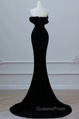 Modest Mermaid Strapless Black Long Floor Length Beads Evening Prom Dress