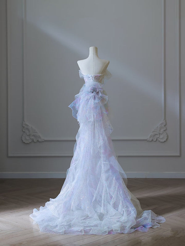 Modest Mermaid Strapless Tulle Flowers Classy Evening Dress Long Classy Prom Dress Secondary image