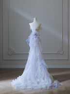 Modest Mermaid Strapless Tulle Flowers Classy Evening Dress Long Classy Prom Dress