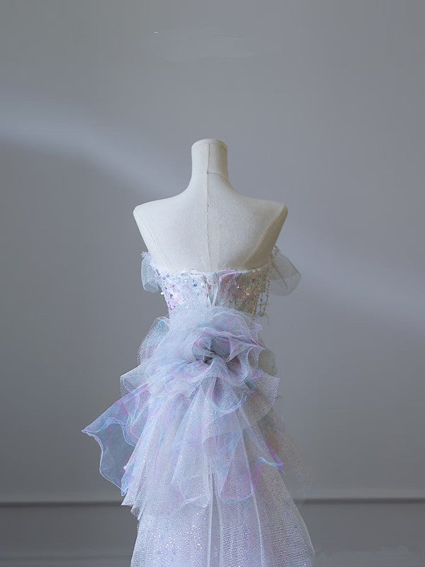 Modest Mermaid Strapless Tulle Flowers Classy Evening Dress Long Classy Prom Dress