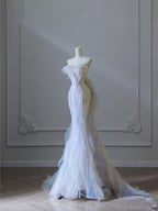 Modest Mermaid Strapless Tulle Flowers Classy Evening Dress Long Classy Prom Dress