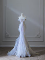 Modest Mermaid Strapless Tulle Flowers Classy Evening Dress Long Classy Prom Dress