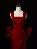 Modest Mermaid Straps Long Sleeveless Red Classy Prom Dress