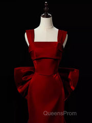 Modest Mermaid Straps Long Sleeveless Red Evening Prom Dress