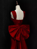 Modest Mermaid Straps Long Sleeveless Red Classy Prom Dress