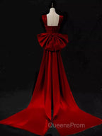 Modest Mermaid Straps Long Sleeveless Red Evening Prom Dress