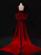 Modest Mermaid Straps Long Sleeveless Red Classy Prom Dress