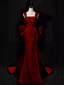 Modest Mermaid Straps Long Sleeveless Red Classy Prom Dress