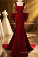 Modest Mermaid Straps Long Sleeveless Red Evening Prom Dress