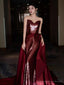 Modest Mermaid Sweetheart Burgundy Floor Length Evening Dress Sequin Prom Dresses