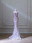 Modest Mermaid Sweetheart Lilac Tulle Sequin Flowers Classy Evening Dress Long Classy Prom Dress