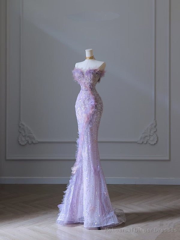 Modest Mermaid Sweetheart Lilac Tulle Sequin Flowers Evening Dress Prom Dresses Main image
