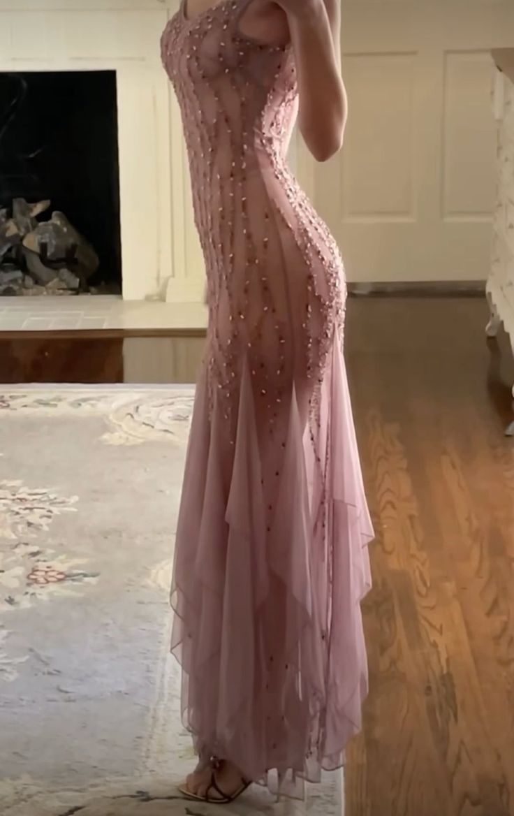 Modest Mermaid V Neckline Pink Chiffon Ruffles Long Party Dress Classy Prom Dress Main image
