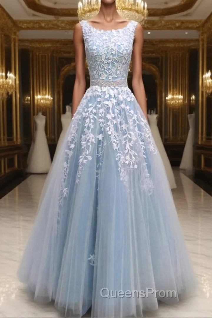Modest Evening Prom Dress Tulle Cap Sleeves Lace Embroidery Main image
