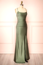 Modest Sheath Olive Green Backless Long Classy Prom Dress Classy Graduation Party Dress Classy Evening Dress