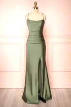 Modest Sheath Olive Green Backless Long Classy Prom Dress Classy Graduation Party Dress Classy Evening Dress