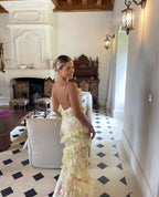 Modest Sheath Straps Chiffon Yellow Classy Prom Dress