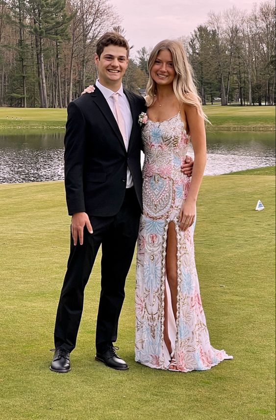 Modest Sheath Straps Sequin Slit Classy Prom Dress Secondary image