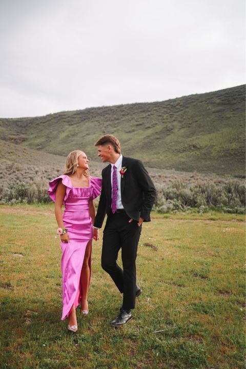 Modest Square Neckline Pink Long Classy Prom Dress Classy Evening Gown Main image