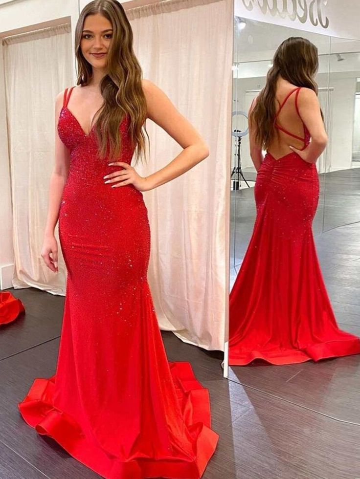 Modest Trendy Mermaid Spaghetti Straps Navy Blue Sequins Classy Prom Dress Style Long Senior High School Dance Party Dress