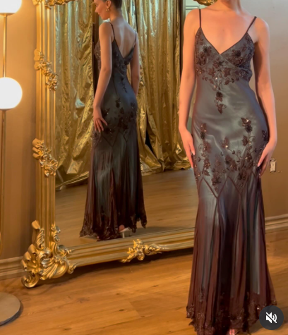 Vintage-Inspired Classy Evening Dress ©µ Blue Satin Spaghetti Straps Coffee Chiffon Long Classy Prom Dress With Beading