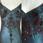Vintage-Inspired Classy Evening Dress ©µ Blue Satin Spaghetti Straps Coffee Chiffon Long Classy Prom Dress With Beading
